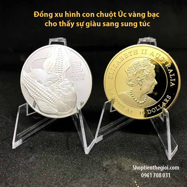 Cặp xu con chuột mạ vàng bạc úc